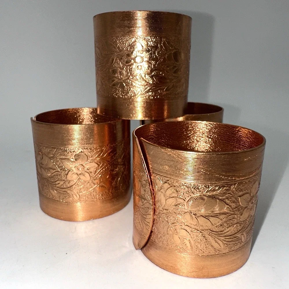 Coppercraft Guild Napkin Rings Copper Floral Embossed Set of 4 Boxed